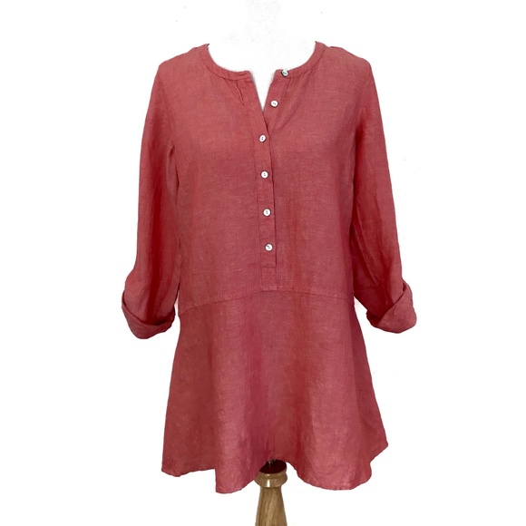 J. Jill Tops - J. Jill Red Linen Button Up Tunic Top